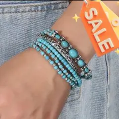 ブレスレット　ターコイズ　風　5本セット 　シルバー　バングル　ボヘミアン　②