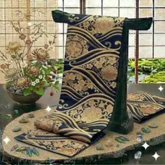 袋帯 京都 西陣 全通 全通柄 黒 グレー 銀糸 格子 織柄 中古 kp1918