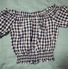 オフショルダー ギンガムチェック シャツ