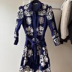 ZARAブルー花柄シャツワンピース