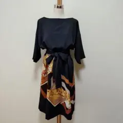 着物リメイク　ひざ丈ワンピース　黒留袖