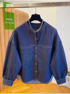 大人気 デニム ジャケット ラウンドネック アウター トップス オシャレ