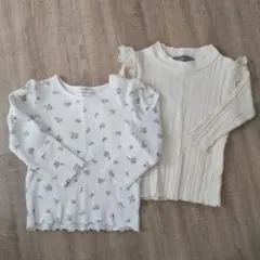 リブ編み長袖カットソー2点セット 　花柄　フリル 90cm 95cm