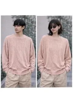 【美品】薄ピンク クルーネックニット　ユニセックス　ゆるシルエット 春色