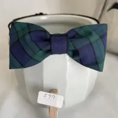 577キッズ蝶ネクタイ、リボン　タータンチェック　緑と青　ハンドメイド