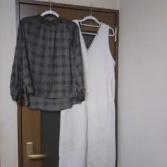 美品2点セット♬　☆アーバンリサーチ☆　ジャンパースカート＆チェック柄ブラウス