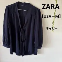 ZARAネイビー ブラウス 七分袖 ネイビーシャツ【USA－Ｍ】