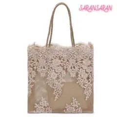秋物♡トートバッグ ベージュ フラワーレース♡フェミニン 旅行 サイズ大 結婚式