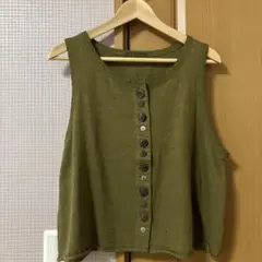 pas a pas パスアパス　ベスト　カーキ　レイヤード　カジュアル