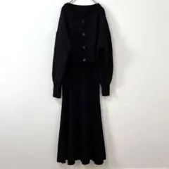 ニットワンピース　キャミワンピース×カーディガン　セット売り　ブラック　M