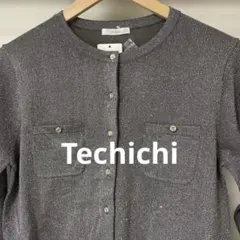 Techichi チャコール長袖カーディガンポケットデザイン　ラメシルバー