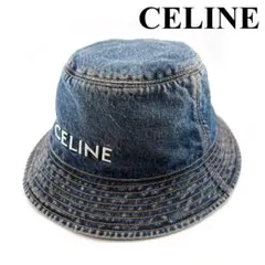 CELINE セリーヌ ロゴ 刺繍 デニム ウォッシュ加工 キャップ 帽子 L