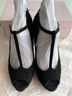 【良品】DIANA ダイアナ Tストラップ オープントゥパンプス 黒のサムネイル