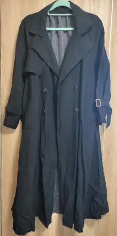 ブラック チェック柄 トレンチコート ロング丈 M