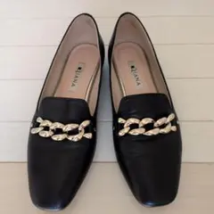 DIANA ブラック ローファー ゴールドチェーン23.5cm