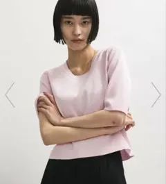 【最終価格】アダムエロペ　ピンク　半袖ニットトップスのサムネイル