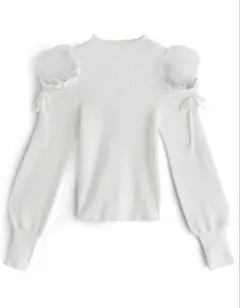 シャギーチュール パフリボン ホワイトリボントップスブラウスアドニス