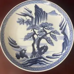 アンティーク　青白磁の風景画皿