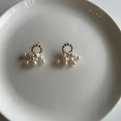 ラスト❣️天然淡水パールピアス　バロック　ハンドメイドアクセサリー