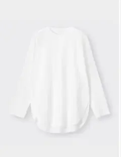 コットンラウンドネック長袖Tシャツ ホワイト