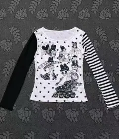 星柄×イラスト アシンメトリー ロンT Y2K 原宿 フェアリーグランジ