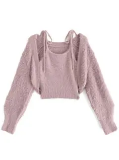 GRL ボレロXリボンキャミソールフェザーニットアンサンブル[mb1522]