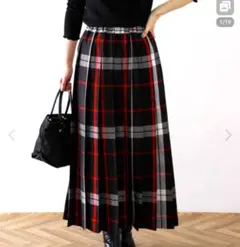 サニーレーベル　チェックプリーツイージースカート　ブラックレッド