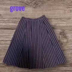 grove ✨レディース　ネイビー ストライプ フレアスカート【M】