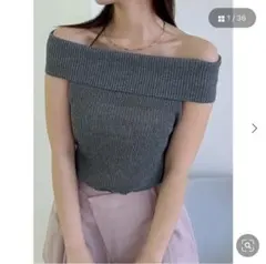 オフショルダー ニット グレー Fのサムネイル