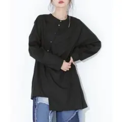 新品　コハク　kOhAKU アシンメトリーデザインシャツ　長袖　ホワイト　黒のサムネイル