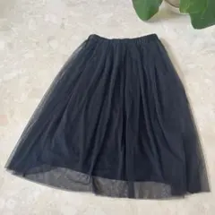 earth music&ecologyチュール フレアスカート ネイビーひざ丈