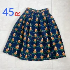 【美品✨】45R モールスキンの花柄スカート タックフレアスカート