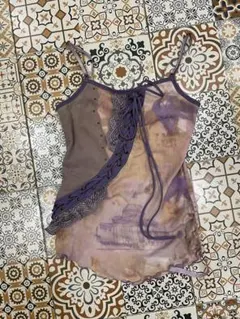 美品　ozz angelo レースアップキャミソール　フリル　刺繍風　グランジ 美品 ozz angelo レースアップキャミソール フリル 刺繍風