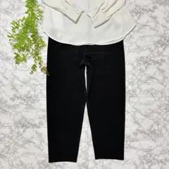 リブ テーパードパンツ 黒 ML オフィスカジュアル ゆったり 楽ちん