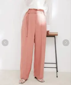 ViS 美easy Dカンベルト付きワイドパンツ　ピーチ　L スラックス