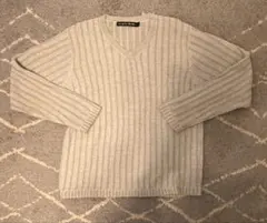 Merry Garden Plush Label リブ編みVネックセーター LL