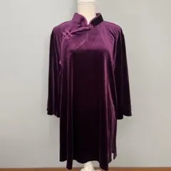 太極拳服、チャイニーズ、パープル ベルベット 長袖 シャツ