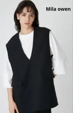 【美品】Mila Owen Vネック ベスト ジレ ブラックのサムネイル