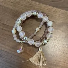 ブレスレット　ブラウン　ビーズ　3連