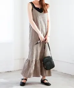チェック柄キャミワンピース ロング丈