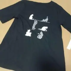 半袖Tシャツ 猫シャツ 猫好き ロングシャツ モノトーン 黒