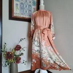 ★ 着物リメイク/訪問着/ラグランスリーブ/ハイネックワンピ―ス/正絹/1点物★