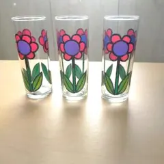 昭和レトロ 花柄デザイン ガラスコップ 3個セット