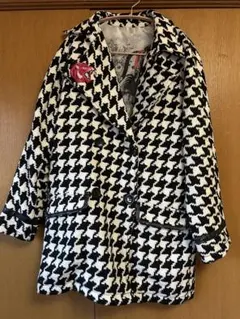スカラー　ハウンドトゥース柄　千鳥柄　刺繍ロングコート　個性的　派手のサムネイル