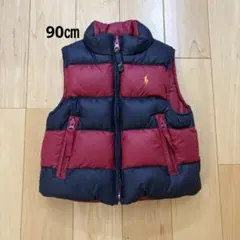 美品 ラルフローレン ベビー キッズ90cm リバーシブルダウンベスト 刺繍ロゴ