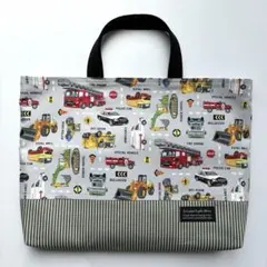 内ポケット付きレッスンバッグ（働く車、グレー）
