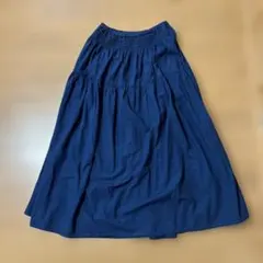 ネイビー コットン フレアロングスカート M