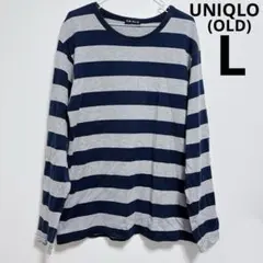 オールドユニクロ 長袖ボーダーTシャツ 紺グレー L OLD UNIQLO