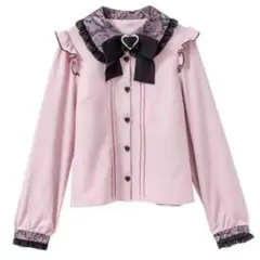 L ピンク 地雷系 ロリータブラウス 長袖 フリル リボン ハート 量産型