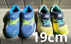 asics レーザービーム キッズスニーカー 青/緑　19cm